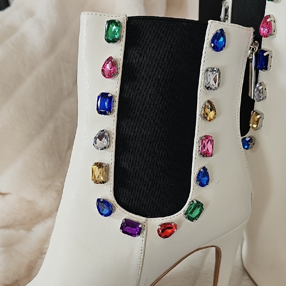 Cape Robbin White Heeled Boots with Colorful Gem Accents - Picture 5 of 12
